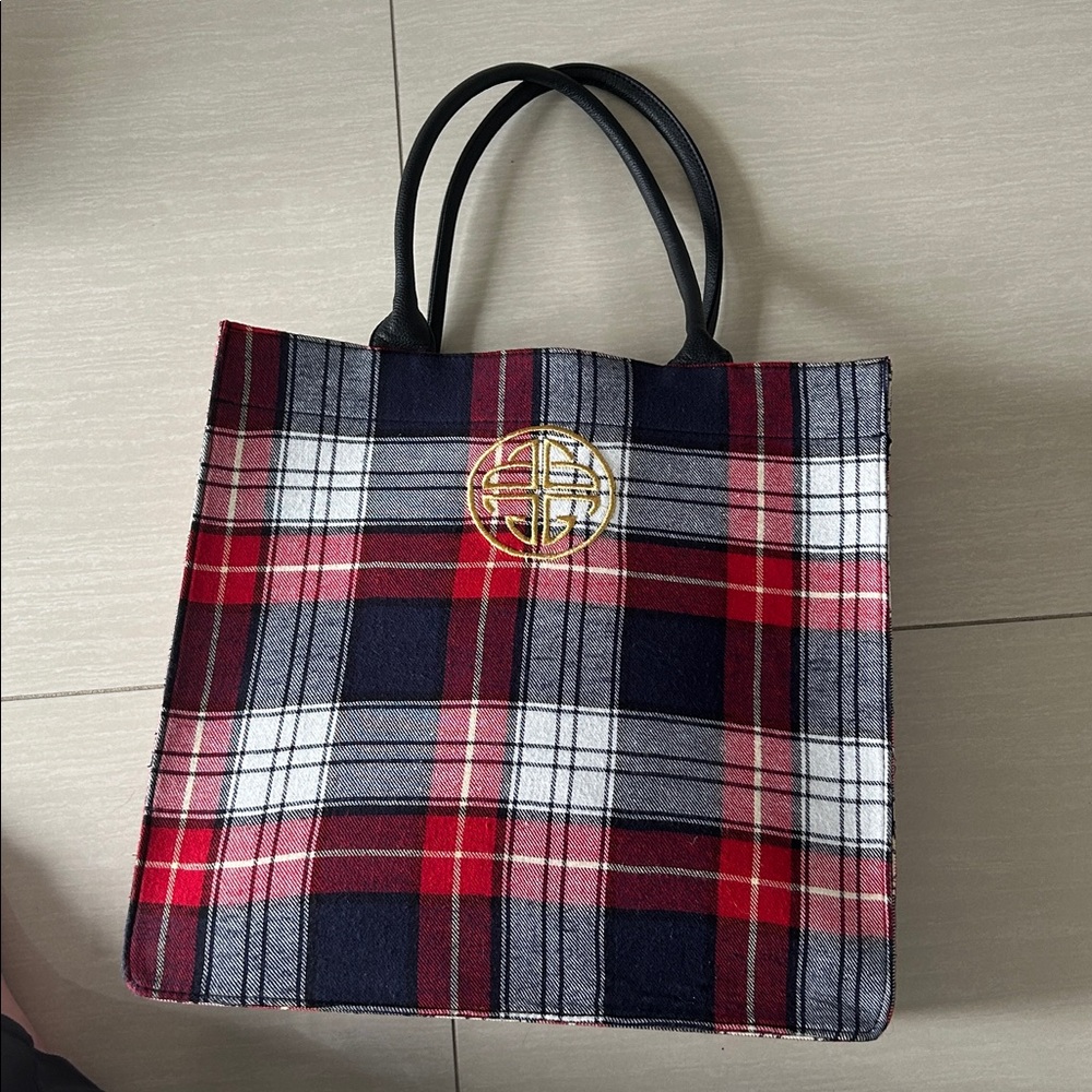 Budhagirl Plaid Tote Bag with Gold Accent - brand new